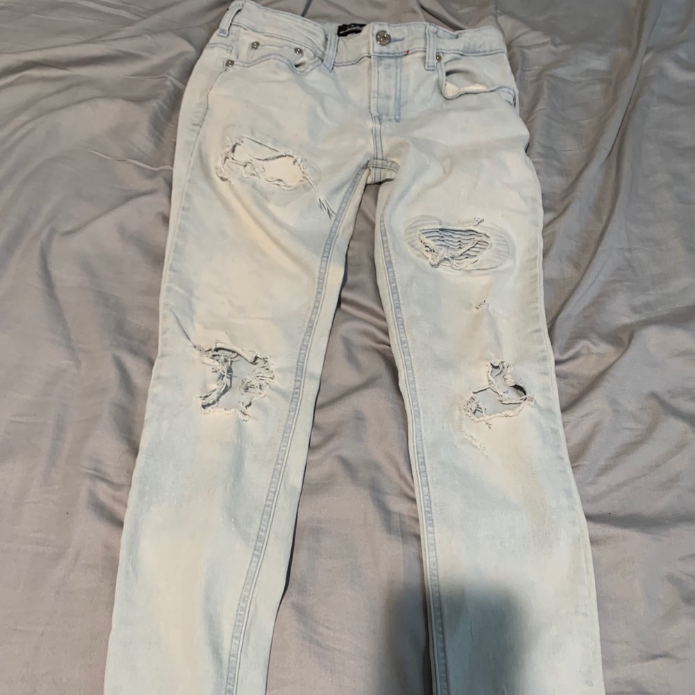 White/ sky blue ripped jeans